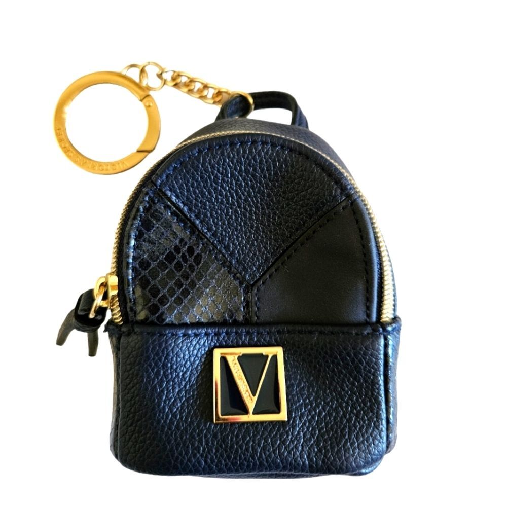 Victoria's Secret Navy Blue Faux Leather Micro Backpack Keychain Charm